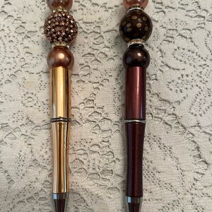 Elegant Handmade Beaded Pen Set - Gold and Brown